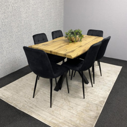 Kosy Koala 6 Seater Velvet Wooden Rectangle Dining Set Black - Multi - Wilko - thumbnail 7
