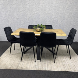 Kosy Koala 6 Seater Velvet Wooden Rectangle Dining Set Black - Multi - Wilko - thumbnail 6