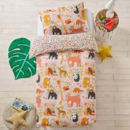 little furn. Toddler Pink Endangered Safari Animal Duvet Cover Set - Wilko