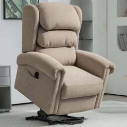 HOMCOM Khaki Velvet Electric Power Lift Elderly Recliner Armchair - Size: Single - Yellow - Wilko