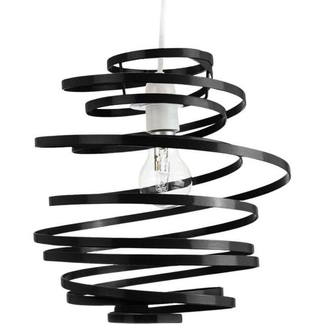 Happy Homewares Contemporary Black Gloss Metal Double Ribbon Spiral Swirl Pendant Shade - Size: 35 x 23 x 23cm - Wilko - image 1
