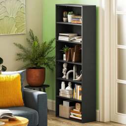 HOMCOM 6 Shelf Black Freestanding Bookshelf - Size: 158.5 cm x 24 x 60cm - Wilko