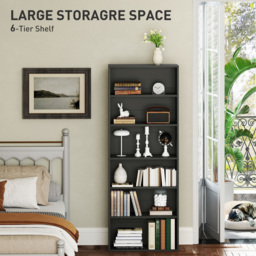 HOMCOM 6 Shelf Black Freestanding Bookshelf - Size: 158.5 cm x 24 x 60cm - Wilko - thumbnail 5