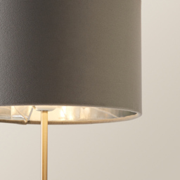 ValueLights Charlie Metallic and Grey Velvet Shade Brushed Chrome Table Lamp and Bulb - Size: 43 x 25 x 25cm - Silver - Wilko - thumbnail 4