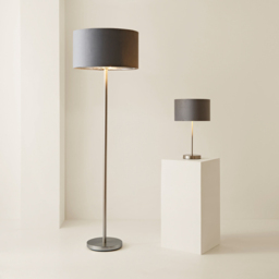 ValueLights Charlie Metallic and Grey Velvet Shade Brushed Chrome Table Lamp and Bulb - Size: 43 x 25 x 25cm - Silver - Wilko - thumbnail 7