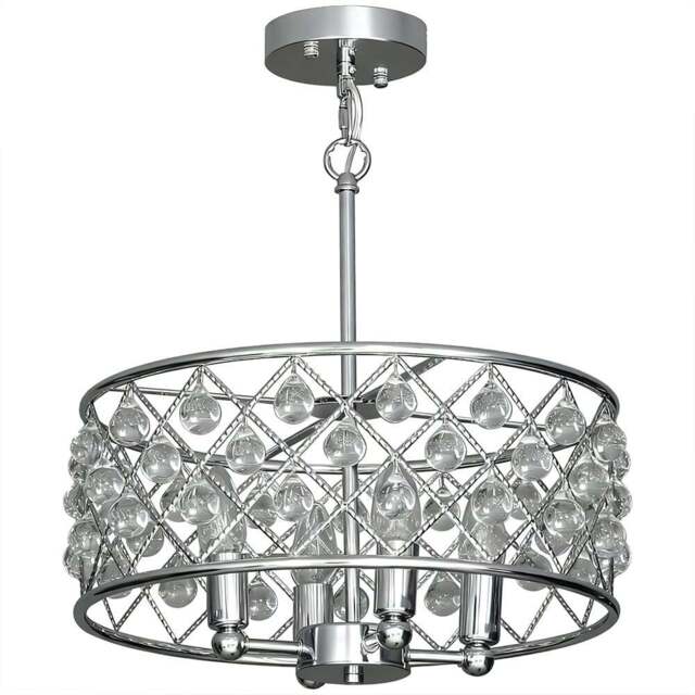 HOMCOM Modern Adjustable Crystal Chandelier Ceiling Light - Size: 26 x 44 x 44cm - Silver - Wilko - image 1