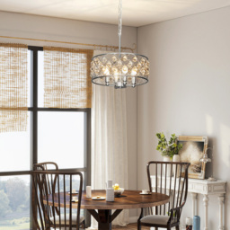 HOMCOM Modern Adjustable Crystal Chandelier Ceiling Light - Size: 26 x 44 x 44cm - Silver - Wilko - thumbnail 6