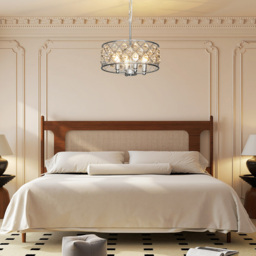 HOMCOM Modern Adjustable Crystal Chandelier Ceiling Light - Size: 26 x 44 x 44cm - Silver - Wilko - thumbnail 4