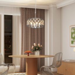 HOMCOM Modern Adjustable Crystal Chandelier Ceiling Light - Size: 26 x 44 x 44cm - Silver - Wilko - thumbnail 5
