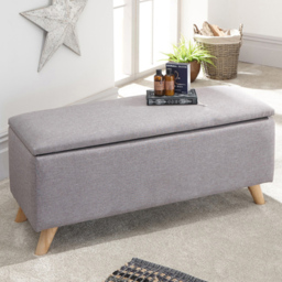 GFW Secreto Grey Hopsack Fabric Ottoman Storage Bench - Size: 37 x 98 x 43cm - Wilko