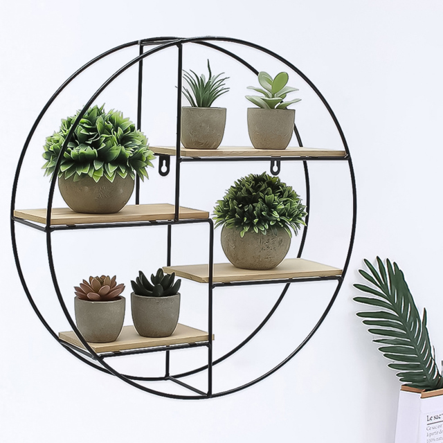 Living and Home 4 Shelf Round Floating Decorative Wall Shelf - Size: 45 x 45 x 11cm - Black - Wilko - image 1