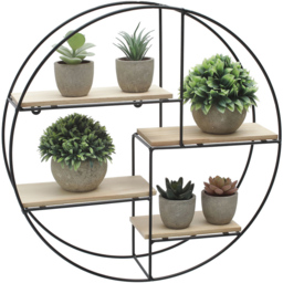 Living and Home 4 Shelf Round Floating Decorative Wall Shelf - Size: 45 x 45 x 11cm - Black - Wilko - thumbnail 3