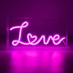Global Gizmos Love Acrylic Box Neon Light - Size: 13.5 x 24 x 4.5cm - Pink - Wilko
