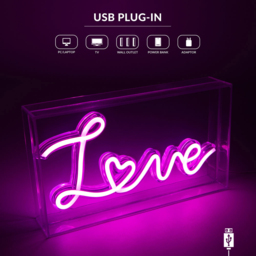 Global Gizmos Love Acrylic Box Neon Light - Size: 13.5 x 24 x 4.5cm - Pink - Wilko - thumbnail 7