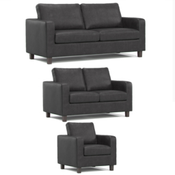 York 6 Seater Black Faux Leather Sofa Suite - Wilko - thumbnail 3