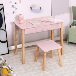 Costway Kids Single Drawer Pink Dressing Table and Stool Set with Mirror - Size: 70 x 34 x 100cm - Wilko - thumbnail 4