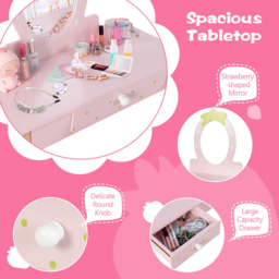 Costway Kids Single Drawer Pink Dressing Table and Stool Set with Mirror - Size: 70 x 34 x 100cm - Wilko - thumbnail 7