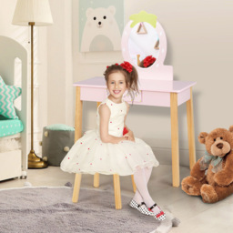 Costway Kids Single Drawer Pink Dressing Table and Stool Set with Mirror - Size: 70 x 34 x 100cm - Wilko - thumbnail 3