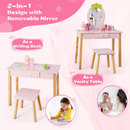 Costway Kids Single Drawer Pink Dressing Table and Stool Set with Mirror - Size: 70 x 34 x 100cm - Wilko - thumbnail 5