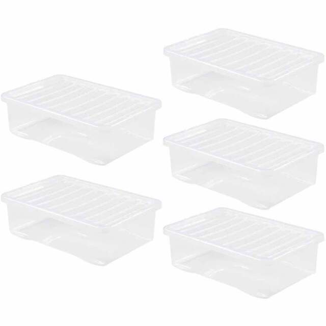 Wham 32L Crystal Storage Box with Lid 5 Pack - Clear - Wilko - image 1