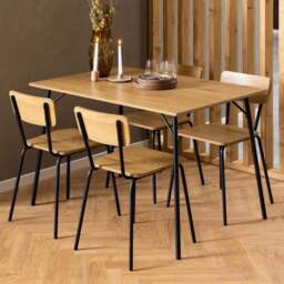 Florence Peru 4 Seater Dining Table Black and Oak - Black & Oak - Wilko