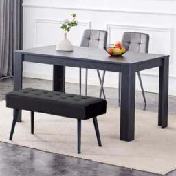 Portland 4 Seater Velvet Dining Set with Bench Grey and Black - Multi - Wilko