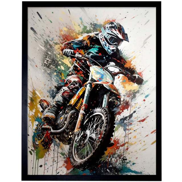 Artery8 Motocross Racer Paint Action Shot Framed Wall Art Print 30 x 41cm - Size: 43.3 x 33.3 x 1.5cm - Multi - Wilko - image 1