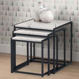 Julian Bowen Tribeca White Marble Nesting Tables Set of 3 - Size: 45 x 45 x 45cm - Black - Wilko - thumbnail 1