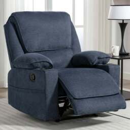 Furniture Online Sydney Blue Manual Recliner Chair with Cupholder - Size: 104 x 90 x 92.5cm - Wilko