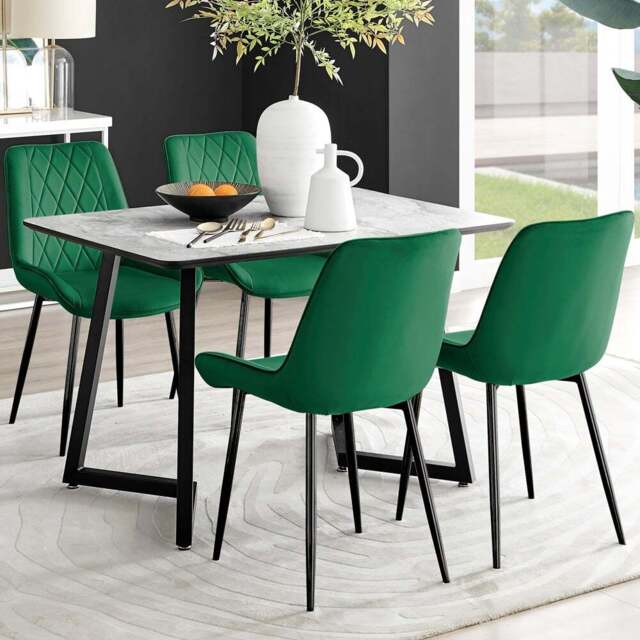 Furniturebox Copeland Cesano Marble Effect 4 Seater Dining Set White Green and Black - Wilko - image 1