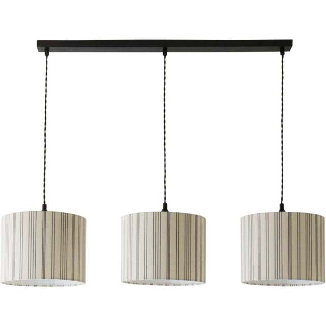 ValueLights Hallie Linen Stripe Drum Shade 3 Drop Black Diner LED Ceiling Pendant Light - Size: 123.5 x 98 x 25cm - Wilko - image 1