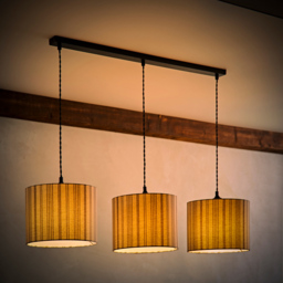 ValueLights Hallie Linen Stripe Drum Shade 3 Drop Black Diner LED Ceiling Pendant Light - Size: 123.5 x 98 x 25cm - Wilko - thumbnail 7