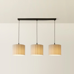 ValueLights Hallie Linen Stripe Drum Shade 3 Drop Black Diner LED Ceiling Pendant Light - Size: 123.5 x 98 x 25cm - Wilko - thumbnail 6