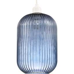 Happy Homewares Chic Navy Midnight Blue Line Ribbed Glass Pendant Shade - Size: 30 x 20 x 20cm - Wilko