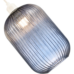 Happy Homewares Chic Navy Midnight Blue Line Ribbed Glass Pendant Shade - Size: 30 x 20 x 20cm - Wilko - thumbnail 4