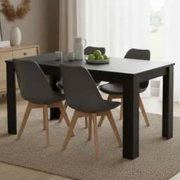 Kosy Koala 4 Seater Plastic Wooden Dining Set Dark Grey - Brown - Wilko