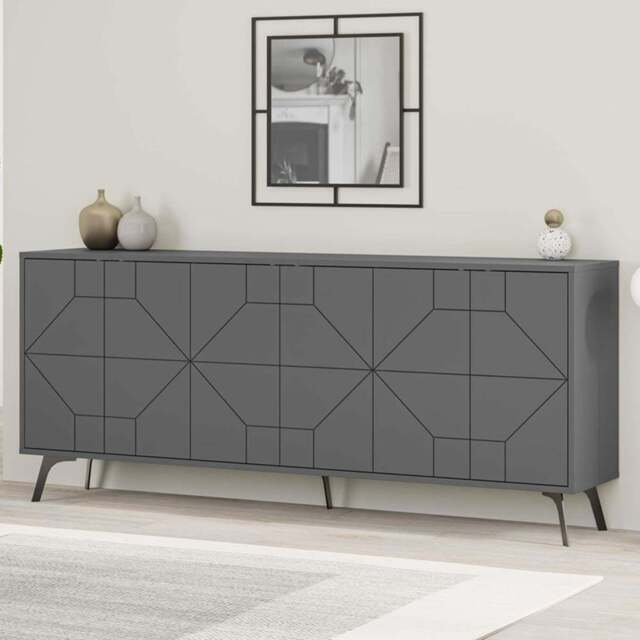 Decortie Dune 6 Door Anthracite Sideboard - Size: 77.4 x 183.8 x 35cm - Black - Wilko - image 1