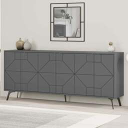 Decortie Dune 6 Door Anthracite Sideboard - Size: 77.4 x 183.8 x 35cm - Black - Wilko - thumbnail 1