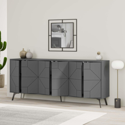 Decortie Dune 6 Door Anthracite Sideboard - Size: 77.4 x 183.8 x 35cm - Black - Wilko - thumbnail 6