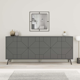 Decortie Dune 6 Door Anthracite Sideboard - Size: 77.4 x 183.8 x 35cm - Black - Wilko - thumbnail 5