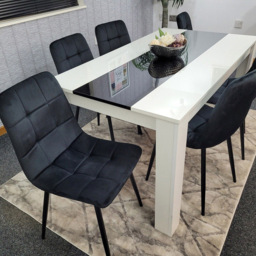 Kosy Koala 6 Seater Velvet Dining Set Black and White - White Black - Portland - Wilko - thumbnail 6