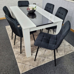 Kosy Koala 6 Seater Velvet Dining Set Black and White - White Black - Portland - Wilko - thumbnail 7