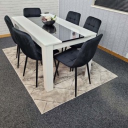 Kosy Koala 6 Seater Velvet Dining Set Black and White - White Black - Portland - Wilko - thumbnail 5