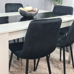 Kosy Koala 6 Seater Velvet Dining Set Black and White - White Black - Portland - Wilko - thumbnail 3