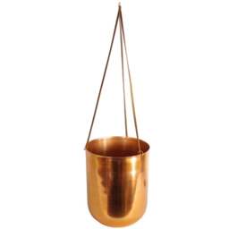 Botanik Copper Hanging Planter with Leather Straps 22 x 18cm - Size: 22 x 18 x 18cm - Wilko