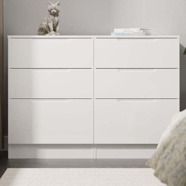 Crowndale Milan 6 Drawer White Gloss and White Wide Chest of Drawers Ready Assembled - White Gloss & White - Wilko - image 1
