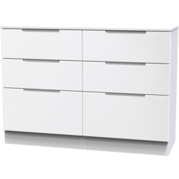 Crowndale Milan 6 Drawer White Gloss and White Wide Chest of Drawers Ready Assembled - White Gloss & White - Wilko - thumbnail 5