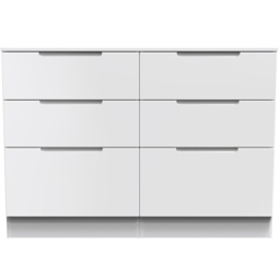 Crowndale Milan 6 Drawer White Gloss and White Wide Chest of Drawers Ready Assembled - White Gloss & White - Wilko - thumbnail 3