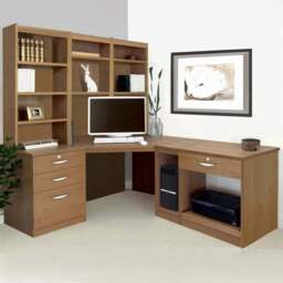 R White Cabinets 4 Drawer Corner Set-20 Computer Desk with Printer Shelf and Bookcase Brown - Size: 182.8 x 184 x 141.9cm - Wilko