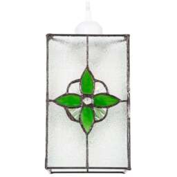 Happy Homewares Traditional Tiffany Style Clear Glass Pendant Shade with Green Panels - Size: 21 x 14 x 14cm - Wilko